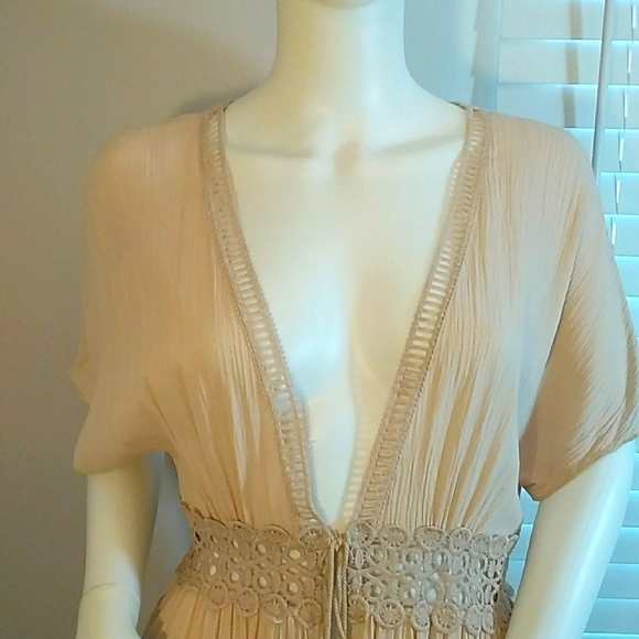 Lavender Field Womens Tan Maxi Dress Embroidery Tie & Tassel at Waistline Size M - Picture 4 of 10